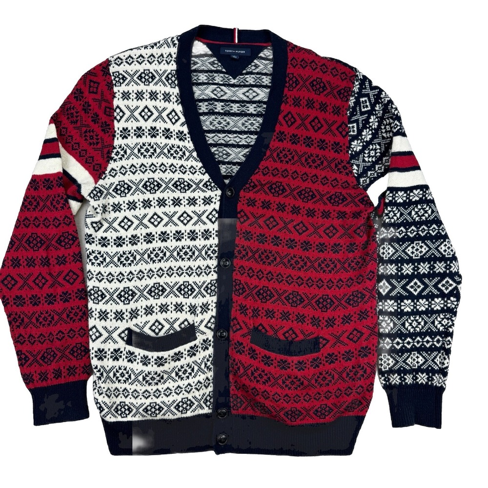 Tommy Hilfiger Men's Multicolor Martin Mixed Fair Isle Cardigan Sweater XL‎